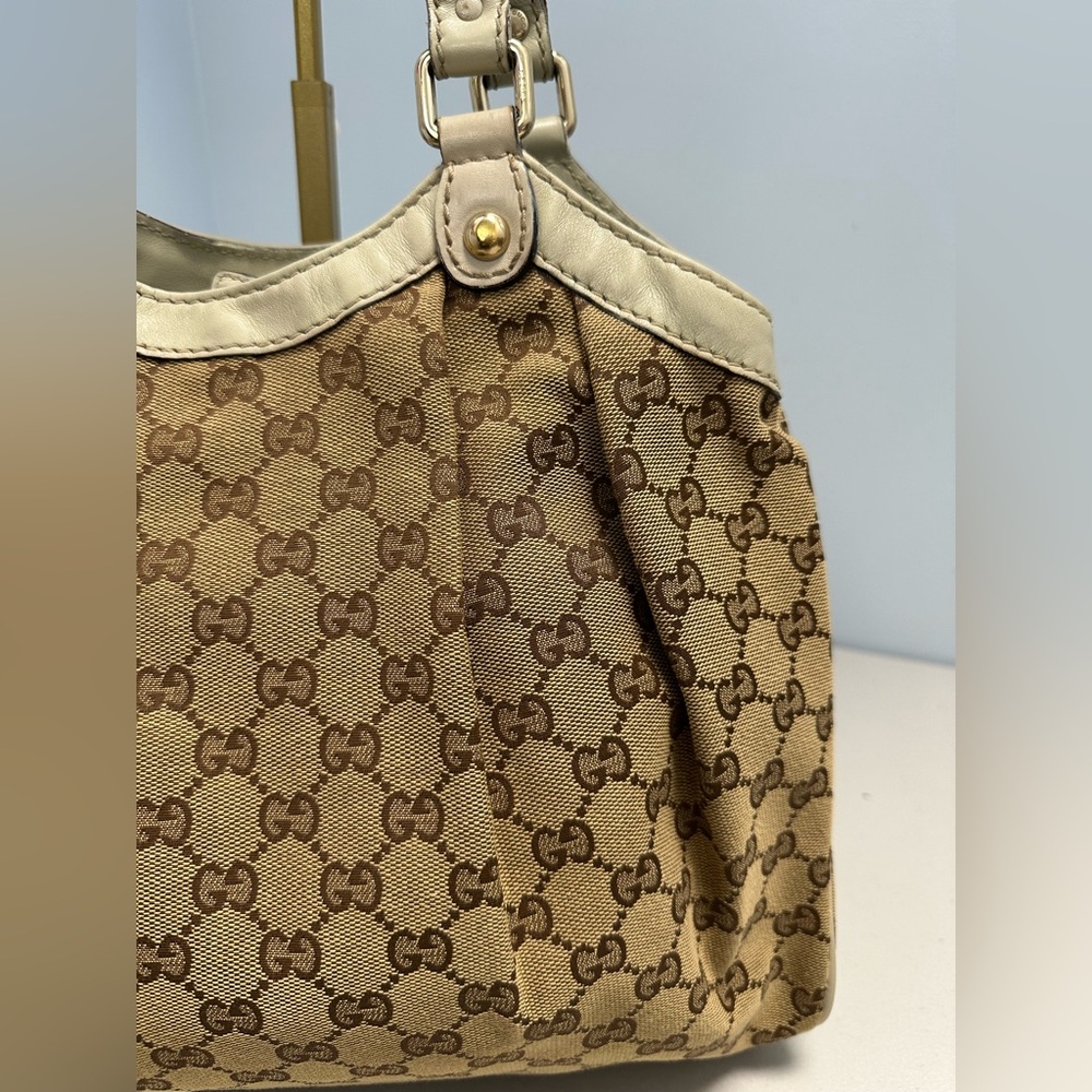 Gucci Handbag Sukey Large Canvas Tote Bag Leather Trim Beige - Picture 7 of 16